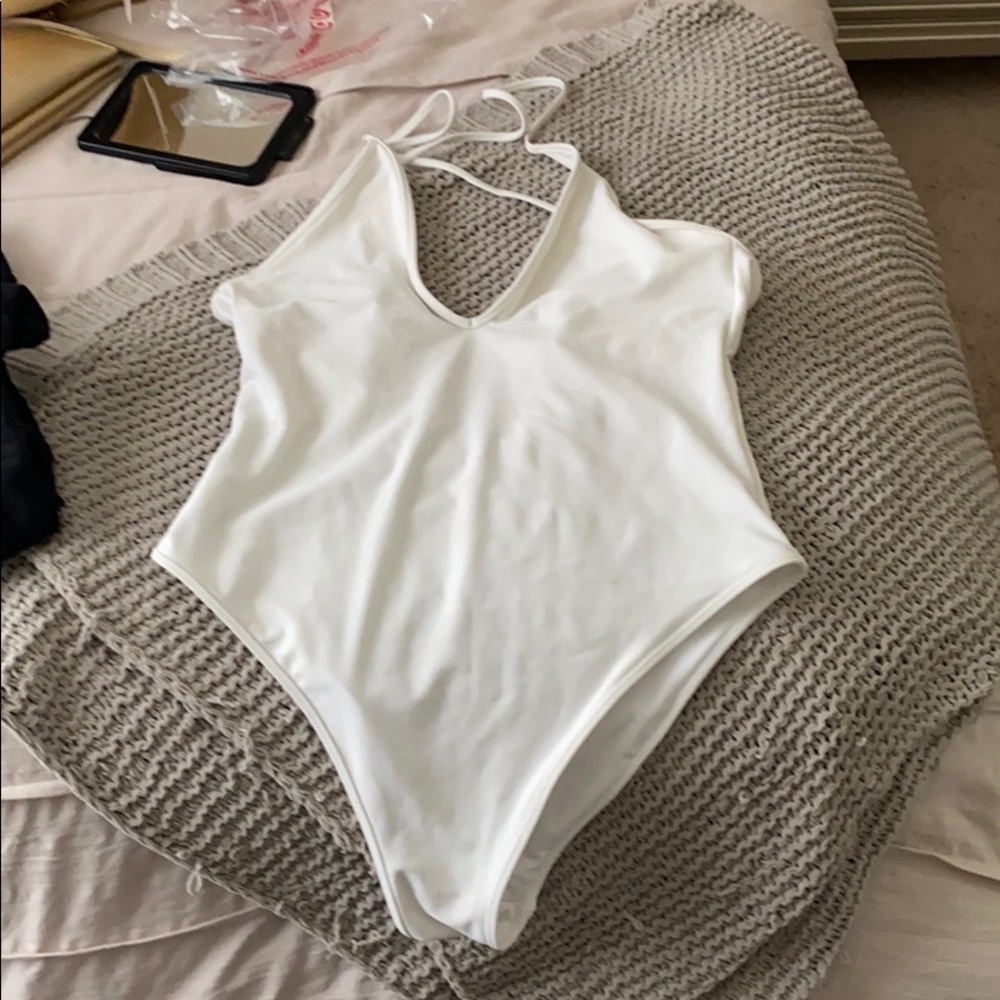 white aerie one piece swim suit